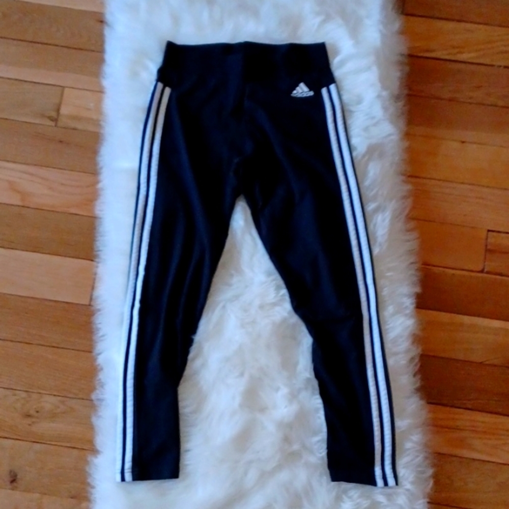 Adidas Black and White-striped Leggings